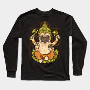 Pug Dog Chieftain God Buddha Yoga Meditate Zen Long Sleeve T-Shirt